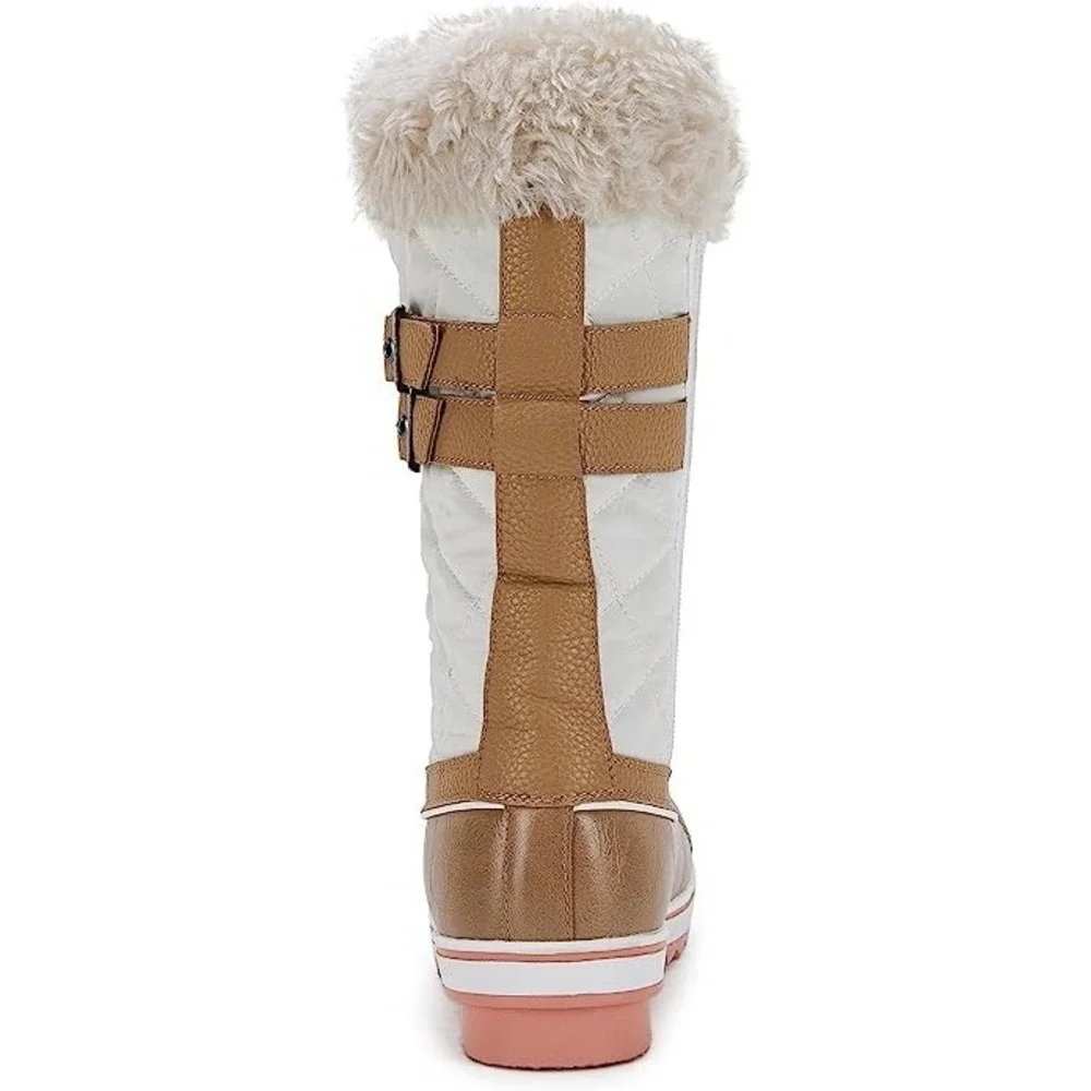 Women Waterproof Mid Calf Faux Fur Lined Zip‎ Up Warm Snow Boots Insulated SZ 11